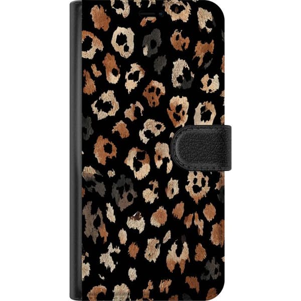 Kompatibel Tegnebogsetui til Apple iPhone 16 Pro Max Moderne leopardmønster med brune og beige pletter på sort baggrund