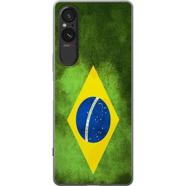 Kompatibelt Mobildeksel til Sony Xperia 5 V Brasiliansk flagg med rustikk tekstur