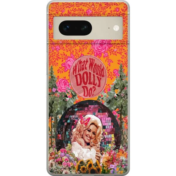 Kompatibelt Mobilskal till Google Pixel 7 Dolly Parton med katt och blommor