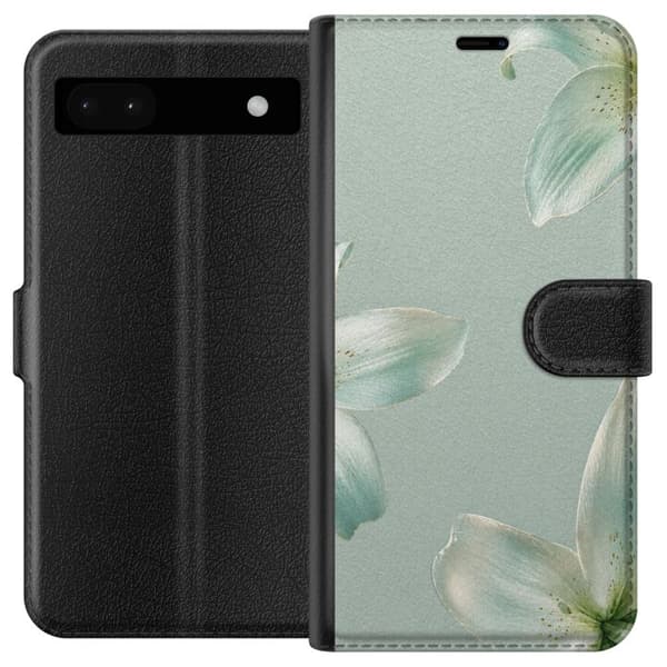 Kompatibel Tegnebogsetui til Google Pixel 6a Elegant design med mintgrønne liljer og harmoniske blomsterdetaljer