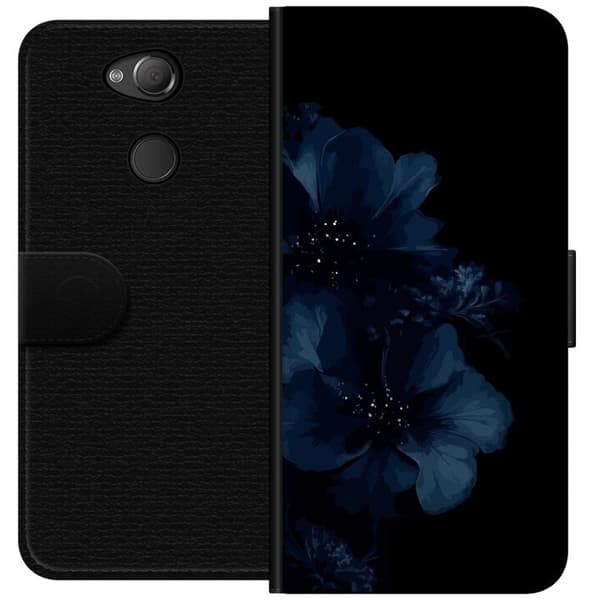 Kompatibel Tegnebogsetui til Sony Xperia XA2 Mörkblå blommor