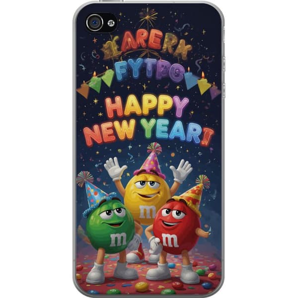 Kompatibelt Mobildeksel til Apple iPhone 4 Gledelig nyttårdesign med M&M's og feststemning