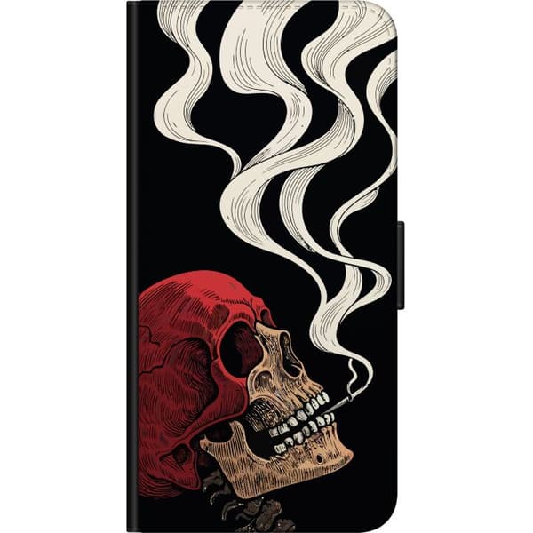 Kompatibel Tegnebogsetui til Xiaomi Redmi Note 9 Pro Rødt kranium med dramatiske hvide røgslør mod sort baggrund