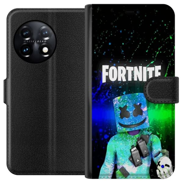 Kompatibel Tegnebogsetui til OnePlus 11 Farverig maskeradefigur med glitrende hjelm mod mørk baggrund