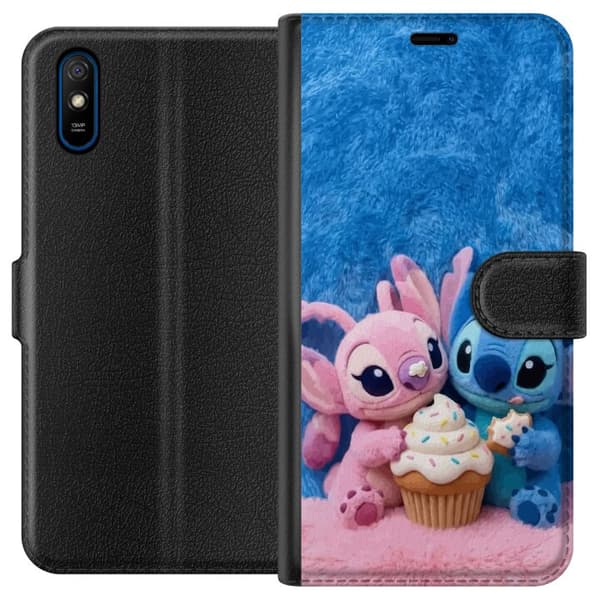 Kompatibel Tegnebogsetui til Xiaomi Redmi 9A Søde blå og lyserøde figurer med stor cupcake og krymmel