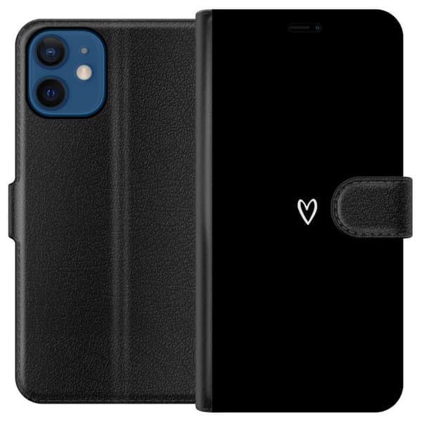 Kompatibel Tegnebogsetui til Apple iPhone 12 mini Sort Hjerte