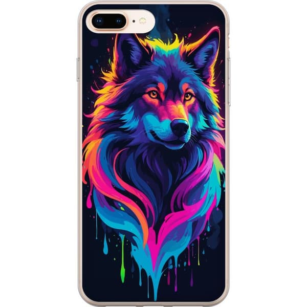 Kompatibelt Mobildeksel til Apple iPhone 8 Plus Regnbueulvekunst i fargerik Neon Splash-stil