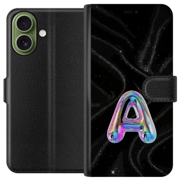 Kompatibel Tegnebogsetui til Apple iPhone 18 Holografisk bogstav A i regnbuefarver mod sort glitrende baggrund