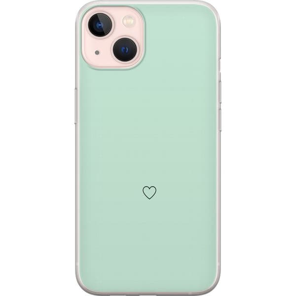Kompatibel Mobilcover til Apple iPhone 13 mini Enkel sort hjertekontur centreret mod mintgrøn baggrund