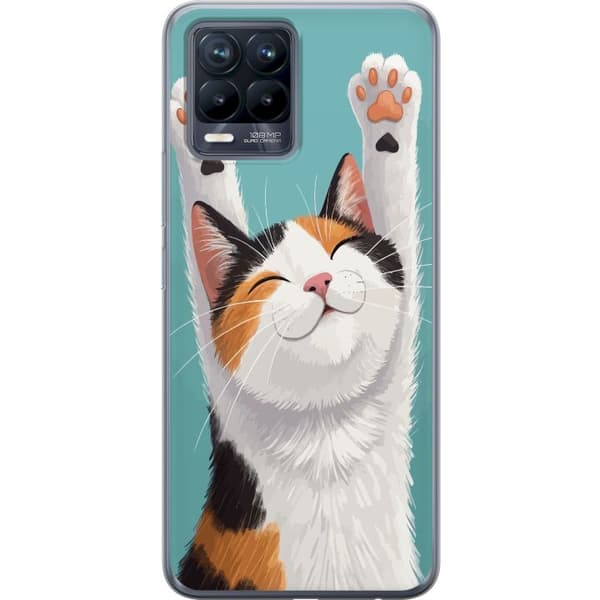 Kompatibelt Mobilskal till Realme 8 Glad trefärgad katt