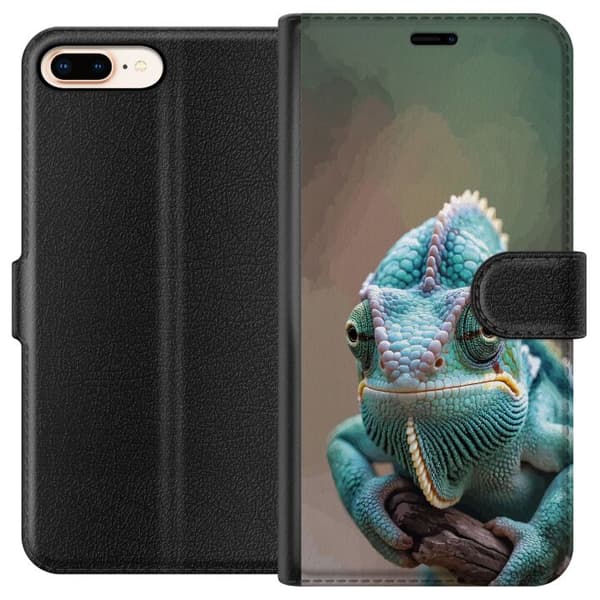 Kompatibel Tegnebogsetui til Apple iPhone 8 Plus Realistiskt dyreportræt af kamæleon