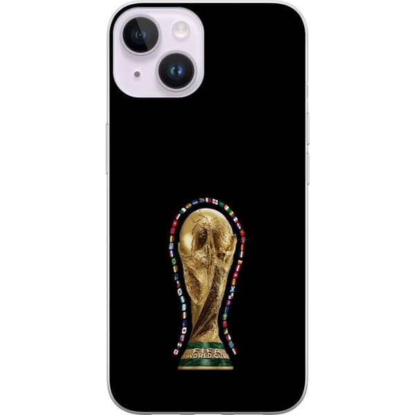 Kompatibelt Mobildeksel til Apple iPhone 15 Plus VM-trofé med internasjonale flagg og fotballtema