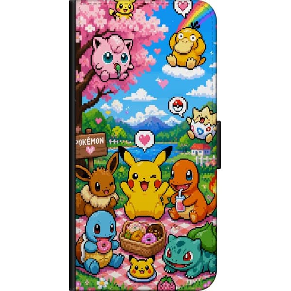 Kompatibel Tegnebogsetui til OnePlus 8 Pokémon-pixelkunst med Pikachu, Eevee, Charmander og flere klassiske figurer