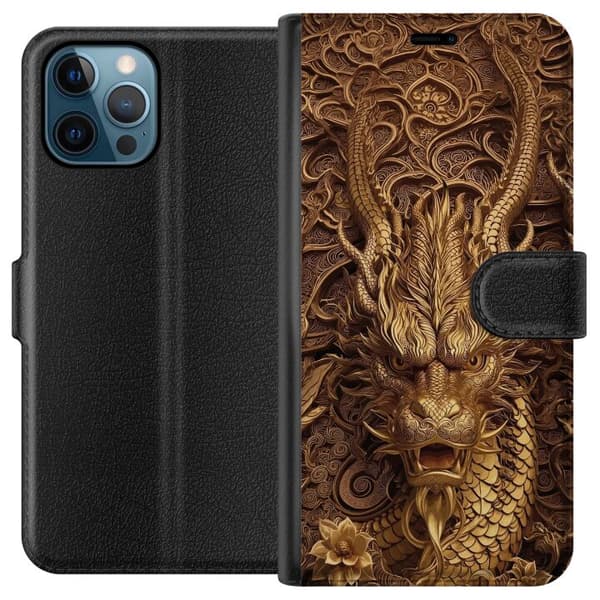Kompatibelt Plånboksfodral till Apple iPhone 12 Pro Elegant drakmotiv i guld