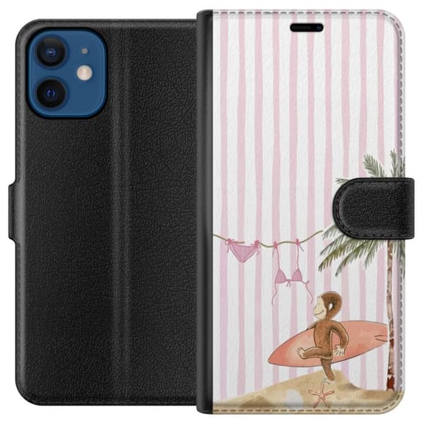 Kompatibel Tegnebogsetui til Apple iPhone 12 mini Apa med surfbräda på stranden