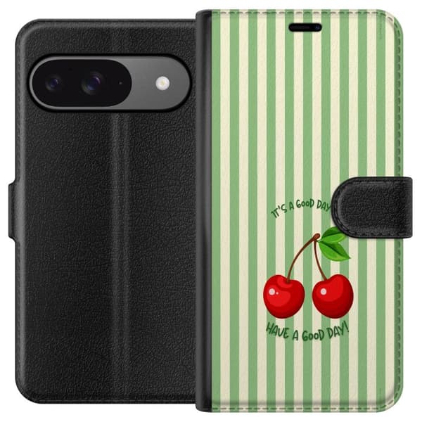 Kompatibelt Lommeboketui til Google Pixel 9 Pro Søtt kirsebærbilde med hjerteformet design