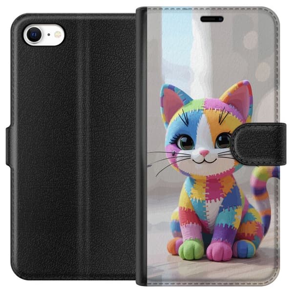 Kompatibel Tegnebogsetui til Apple iPhone 6 Sød farverig kat i patchworkstil med store øjne