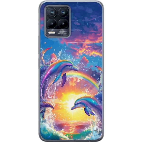 Kompatibelt Mobildeksel til Realme 8 Delfiner i regnbågssolnedgång
