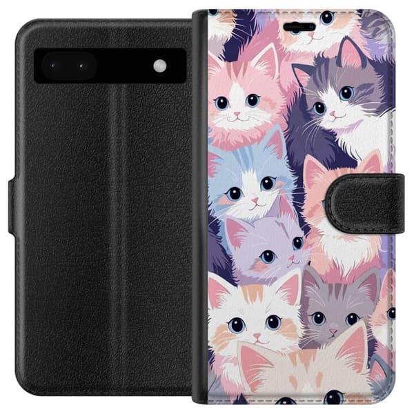 Kompatibel Tegnebogsetui til Google Pixel 6a Søde killinger med store blå øjne i lyserøde, lilla og blå pastelfarver