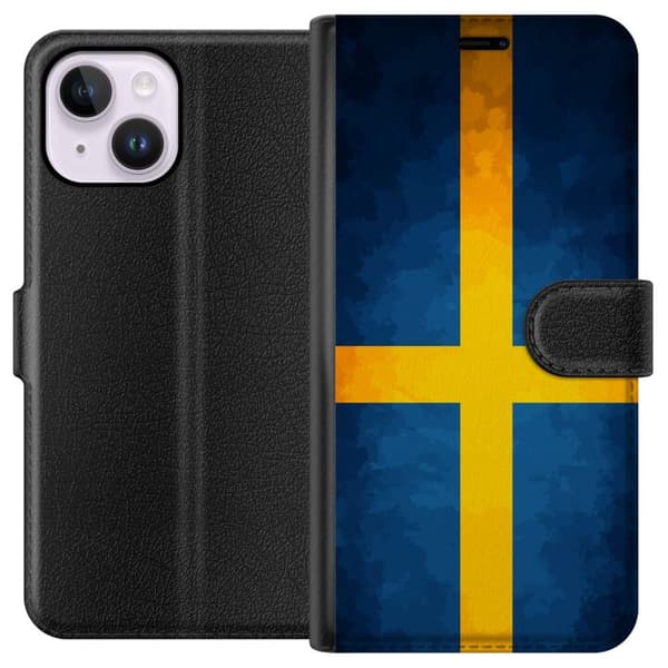 Kompatibel Tegnebogsetui til Apple iPhone 14 Plus Svenska flaggan