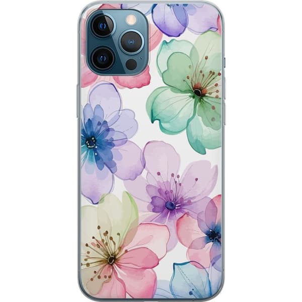 Kompatibel Mobilcover til Apple iPhone 12 Pro Max Akvarelblomster i bløde pastelfarver