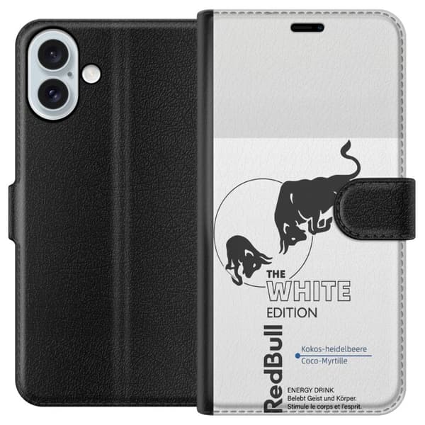 Kompatibel Tegnebogsetui til Apple iPhone 16 Plus Moderne Red Bull White Edition design