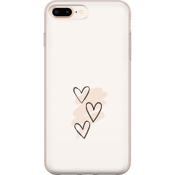 Kompatibelt Mobildeksel til Apple iPhone 8 Plus Håndtegnede hjerter med diskrete rosa penselstrøk på lys beige bakgrunn