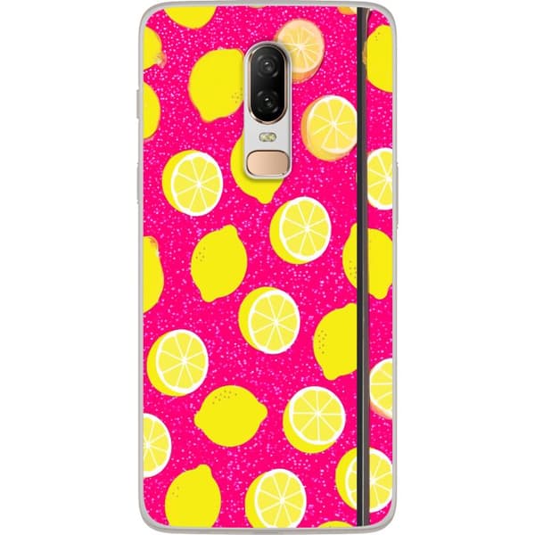 Kompatibelt Mobildeksel til OnePlus 6 Citronmönster rosa