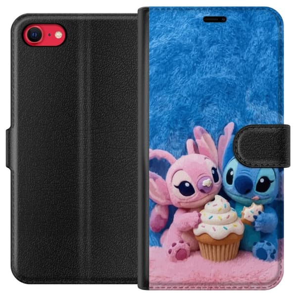Kompatibel Tegnebogsetui til Apple iPhone 8 Søde blå og lyserøde figurer med stor cupcake og krymmel