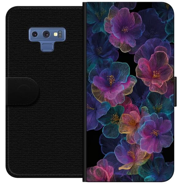 Kompatibel Tegnebogsetui til Samsung Galaxy Note9 Elegant blomstermønster med mørk baggrund