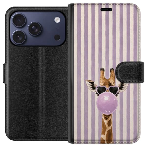 Kompatibel Tegnebogsetui til Apple iPhone 18 Pro Giraff med tuggummibubbla