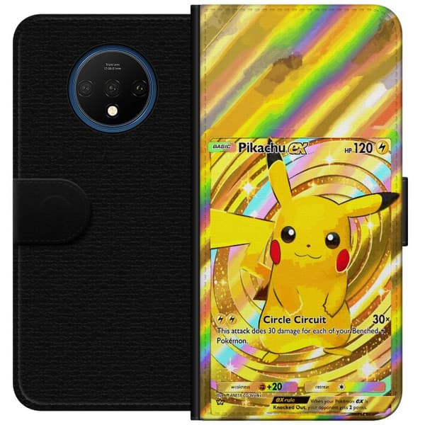 Kompatibel Tegnebogsetui til OnePlus 7T Skinnende Pikachu EX-design med samlertankelset