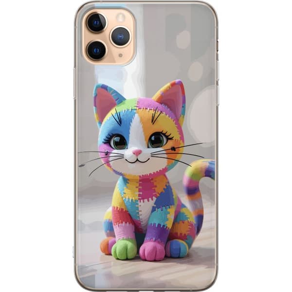 Kompatibelt Mobildeksel til Apple iPhone 11 Pro Max Søt fargerik katt i patchworkstil med store øyne