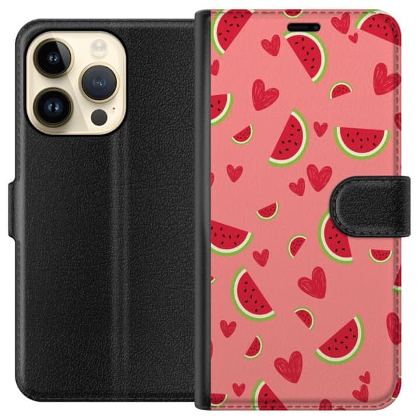 Kompatibelt Plånboksfodral till Apple iPhone 14 Pro Vattenmelon och hjärtan