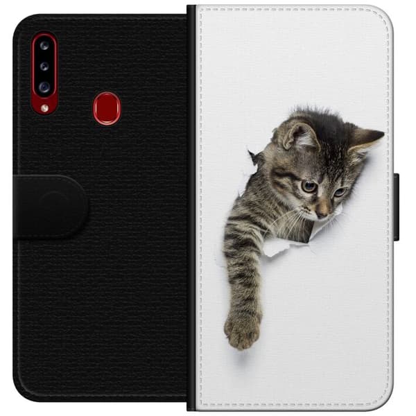 Kompatibelt Plånboksfodral till Samsung Galaxy A20s Katt
