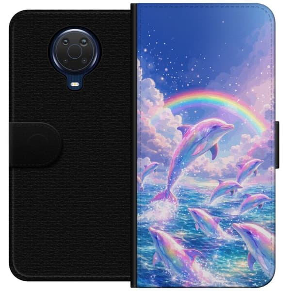 Kompatibelt Plånboksfodral till Nokia G20 Glittrande regnbågsdelfiner