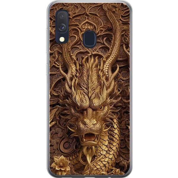 Kompatibelt Mobildeksel til Samsung Galaxy A40 Elegant dragemotiv i gull