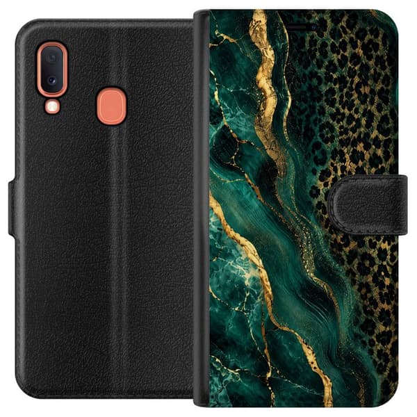 Kompatibelt Lommeboketui til Samsung Galaxy A20e Smaragdleopard