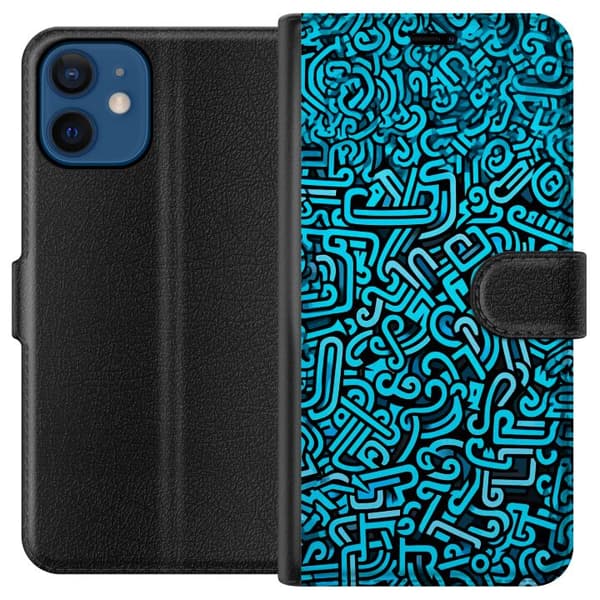 Kompatibelt Plånboksfodral till Apple iPhone 12 mini Blå abstrakt graffiti