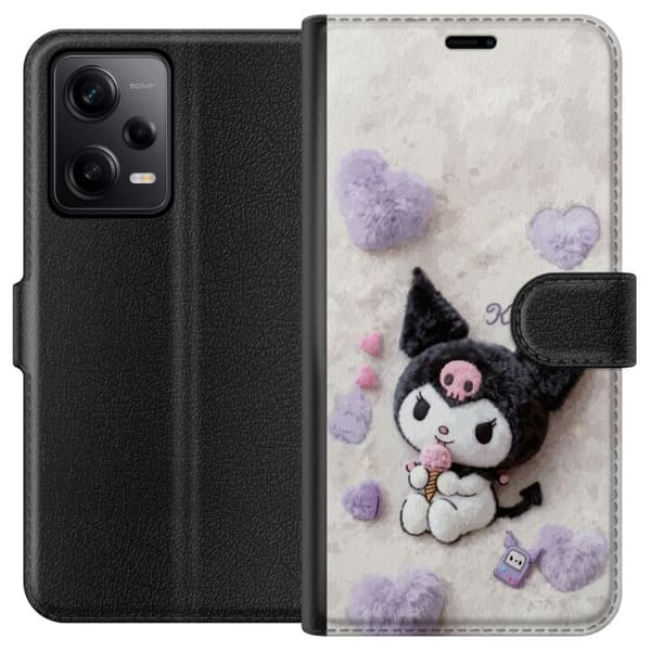 Kompatibel Tegnebogsetui til Xiaomi Redmi Note 12 Pro Sød sort-hvid figur med lyserød is og bløde hjerter