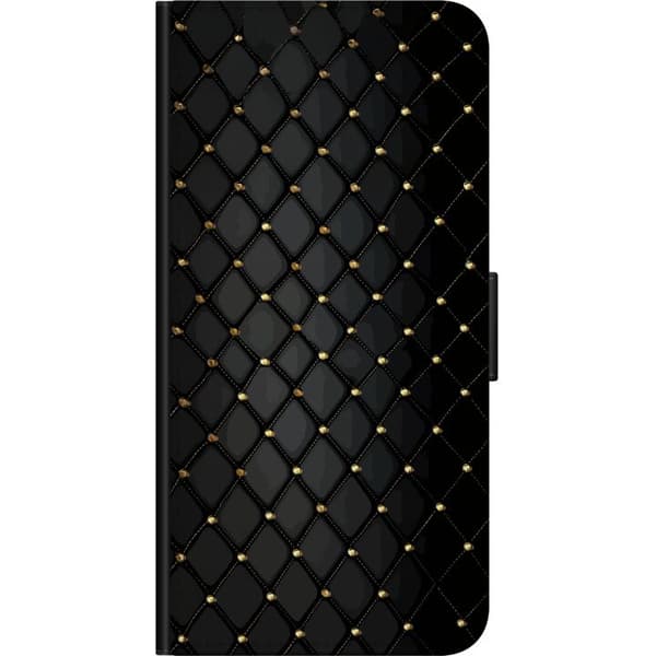 Kompatibel Tegnebogsetui til Xiaomi Redmi Note 9S Elegant sort diamantmønster med guldfarvede linjer og detaljer