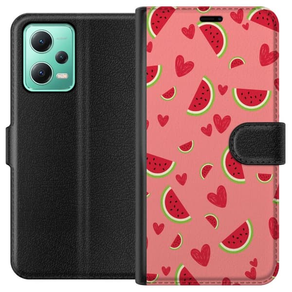Kompatibelt Lommeboketui til Xiaomi Redmi Note 12 Vattenmelon och hjärtan