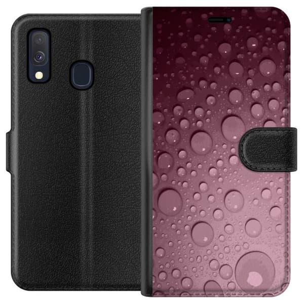 Kompatibelt Plånboksfodral till Samsung Galaxy A40 Rosa vattendroppar
