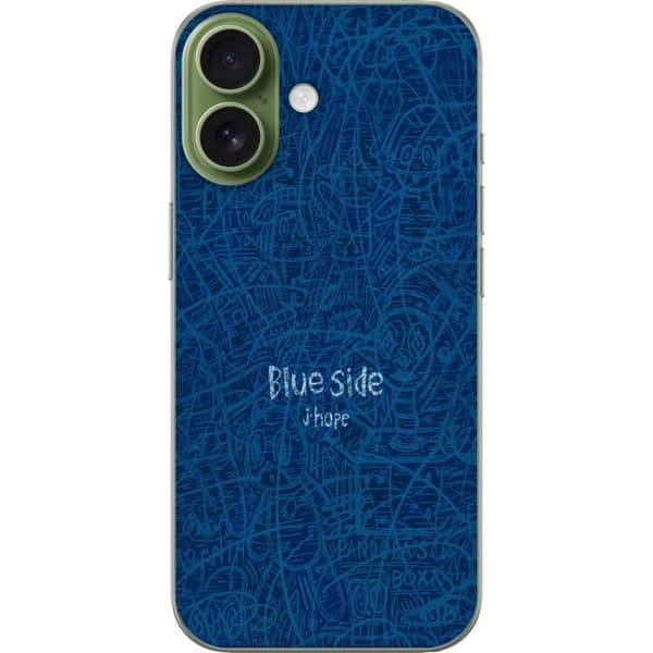 Kompatibelt Mobildeksel til Apple iPhone 18 Blå bakgrunn med Blue Side-tekst og abstrakte håndtegnede illustrasjoner