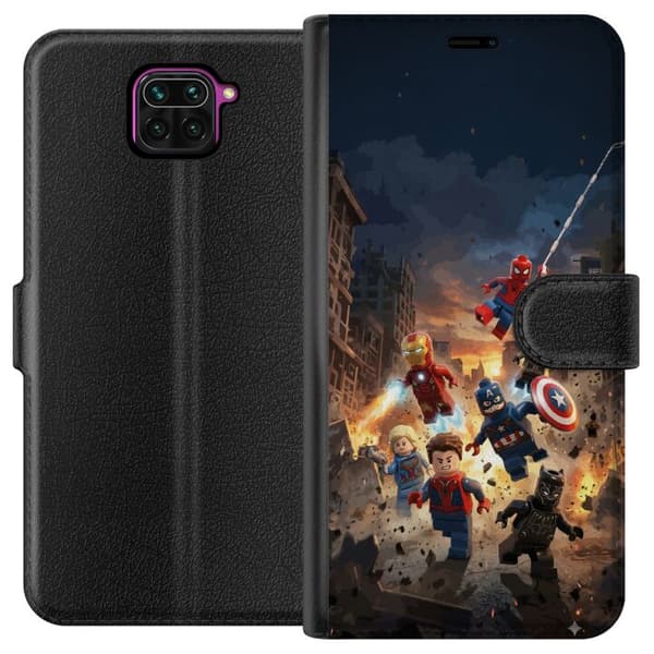 Kompatibel Tegnebogsetui til Xiaomi Redmi Note 9 Actionfyldt LEGO Marvel-motiv til superheltfans