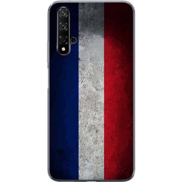 Kompatibelt Mobildeksel til Huawei nova 5T Fransk flagg med rustikk betongstruktur