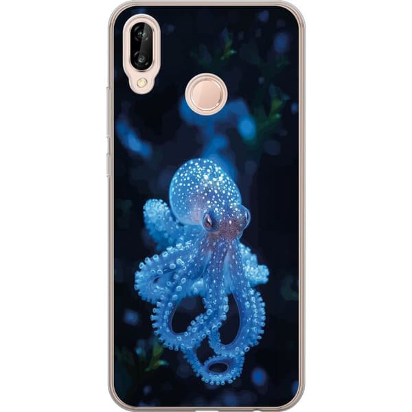 Kompatibelt Mobildeksel til Huawei P20 lite Nærbilde av blå blekksprut