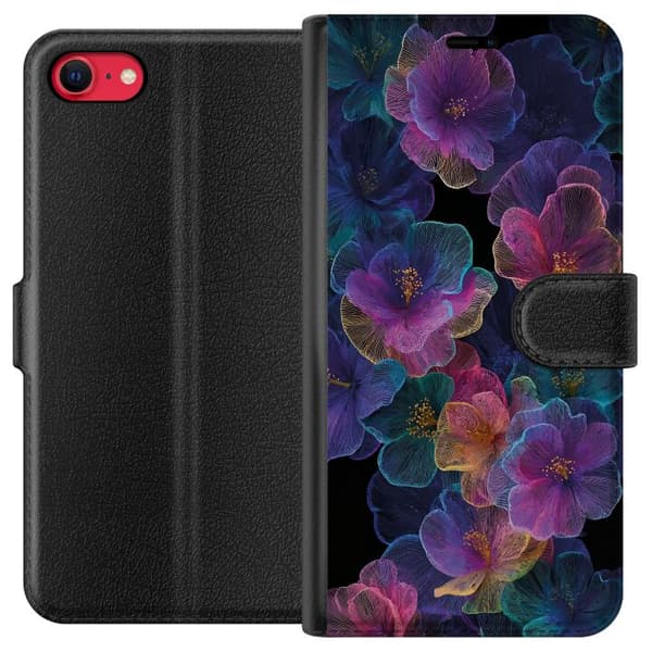 Kompatibel Tegnebogsetui til Apple iPhone 7 Elegant blomstermønster med mørk baggrund