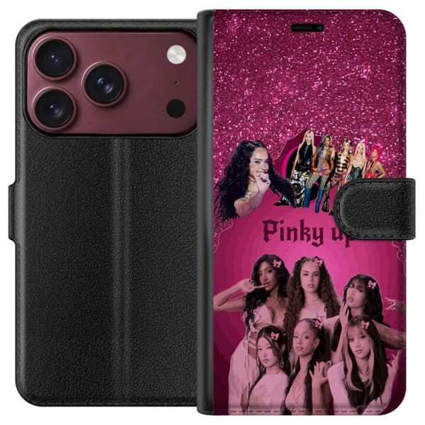 Kompatibel Tegnebogsetui til Apple iPhone 18 Pro Max Rosa KATSEYE-collage med glitrende detaljer, rosetter og typografiske elementer