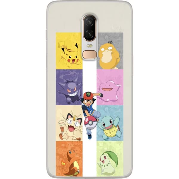 Kompatibelt Mobildeksel til OnePlus 6 Fargerike tegnede figurer i en nostalgisk samlingdesign